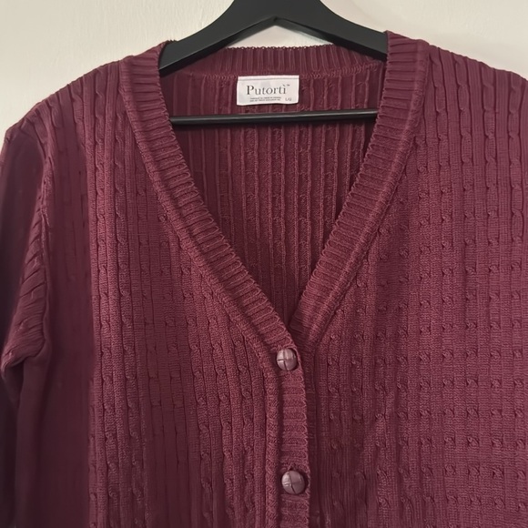 VTG PUTORTI CARDIGAN SWEATER WOMEN’S SIZE L BURGUNDY EXCELLENT CONDITION - Picture 2 of 8